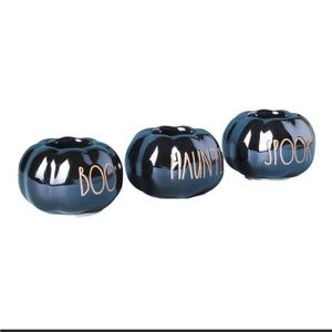 Rae Dunn Set of 3 Halloween Tea Light Holders (Tea Lights, Boo/Spooky/Haunted